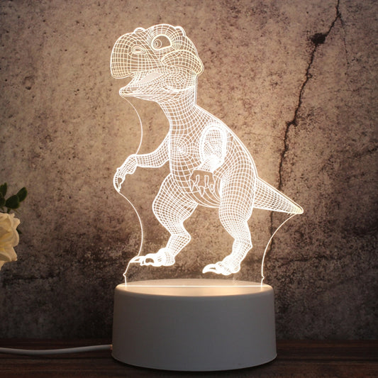 White Base Creative 3D Tricolor LED Decorative Night Light, Button Plug Version, Shape:Dinosaur(White-Warm-Warm White) by bashfashion