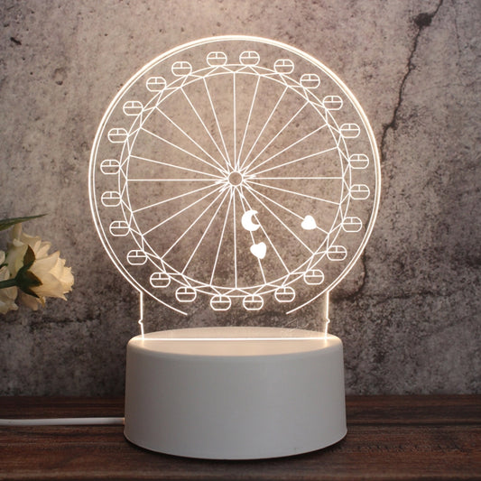 White Base Creative 3D Tricolor LED Decorative Night Light, Button Plug Version, Shape:Ferris Wheel(White-Warm-Warm White) by bashfashion