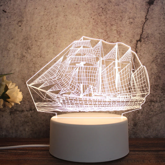 White Base Creative 3D Tricolor LED Decorative Night Light, Button Plug Version, Shape:Sailboat(White-Warm-Warm White) by bashfashion