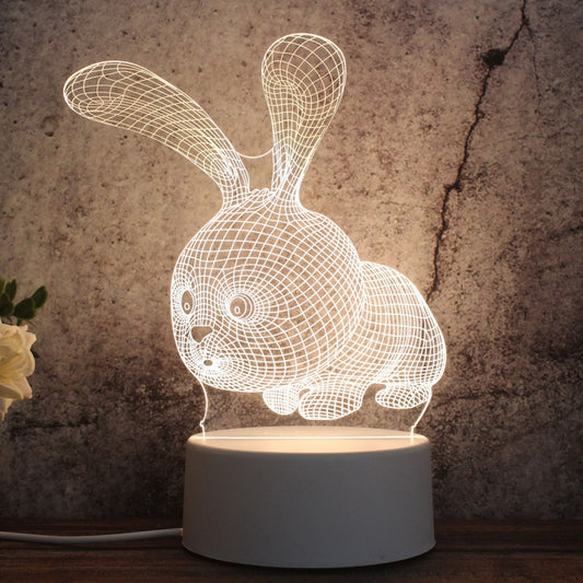 White Base Creative 3D Tricolor LED Decorative Night Light, Button Plug Version, Shape:Rabbit(White-Warm-Warm White) by bashfashion