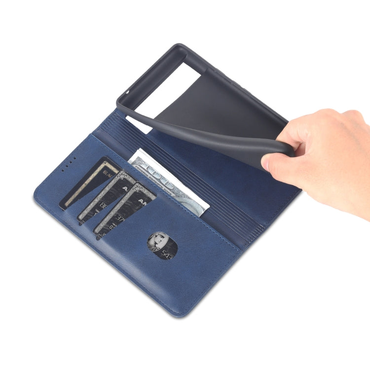 For Google Pixel 6 Pro AZNS Magnetic Calf Texture Horizontal Flip Phone Leather Case(Dark Blue) by AZNS