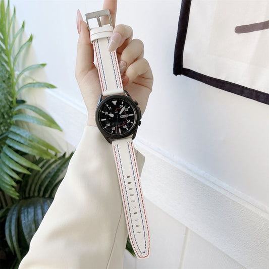22mm Universal Tricolor Sewing Leather Watch Band(White) by bashfashion