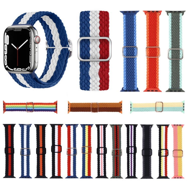 Adjustable Striped Woven Nylon Strap Watch Band For Apple Watch Series 9&8&7 41mm / SE 3&SE 2&6&SE&5&4 40mm / 3&2&1 38mm(Black White Purple) by bashfashion