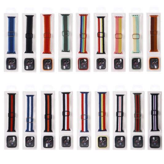 Adjustable Striped Woven Nylon Watch Band + Watch Case Set For Apple Watch Series 7 45mm/6&SE&5&4 44mm/3&2&1 42mm(Green Red Black) by bashfashion