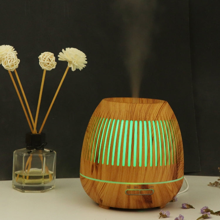 400ml Hollow-out LED Humidifier Wood Grain Air Purifier Aromatherapy Machine Automatic Alcohol Sprayer with Colorful LED Light, Plug Specification:EU Plug(Light Brown) by bashfashion