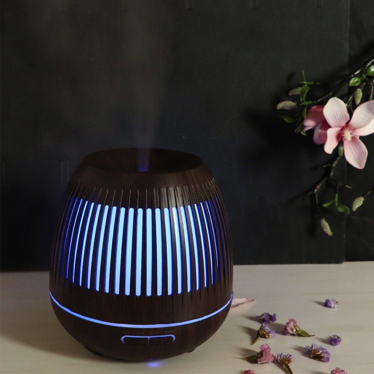 400ml Hollow-out LED Humidifier Wood Grain Air Purifier Aromatherapy Machine Automatic Alcohol Sprayer with Colorful LED Light, Plug Specification:EU Plug(Dark Brown) by bashfashion