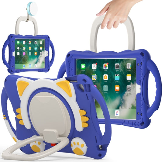 Cute Cat King Kids Shockproof Silicone Tablet Case with Holder & Shoulder Strap & Handle For iPad 9.7 2018 / 2017 / Air / Air 2 / Pro 9.7(Dark Blue) by bashfashion