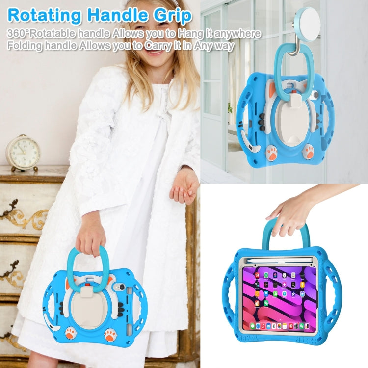 For iPad mini 6 / mini 2024 Cute Cat King Kids Shockproof Silicone Tablet Case with Holder & Shoulder Strap & Handle(Light Blue) by bashfashion