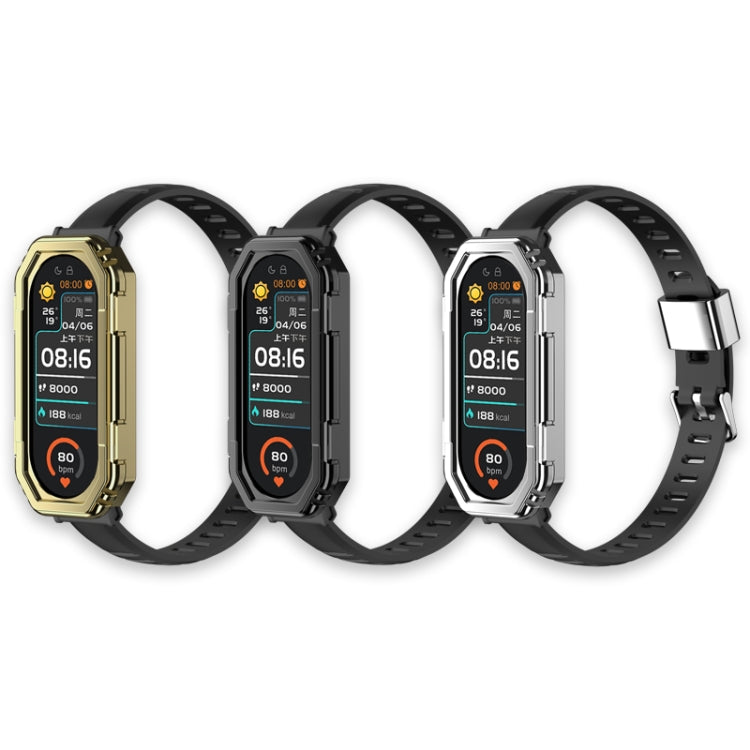 For Xiaomi Mi Band 6 / 5 TPU Watch Band + PC Watch Case Set(Black Gold) by bashfashion