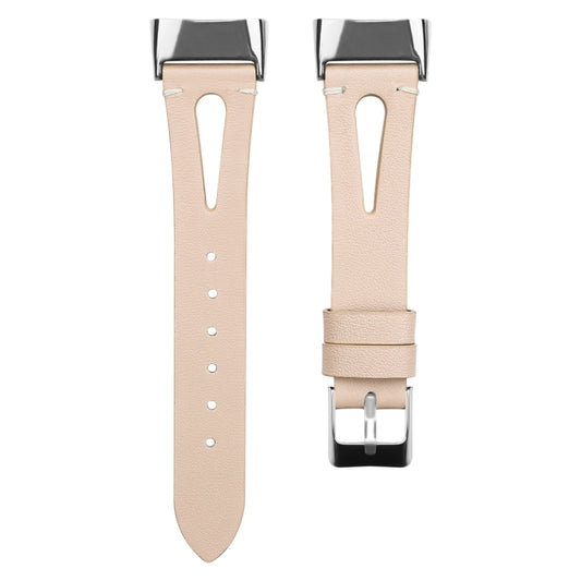 For Fitbit Charge 5 FC5-18 Pointed Tail Leather Strap Watch Band(Apricot) by bashfashion
