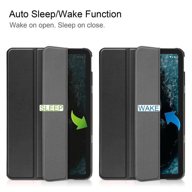 For Nokia T20 Three-folding Holder Custer Texture Leather Tablet Case(Black) by bashfashion