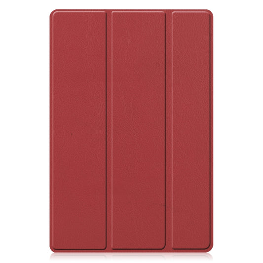 For Samsung Galaxy Tab A8 2021 Three-folding Holder Custer Texture Leather Tablet Case(Wine Red) by bashfashion