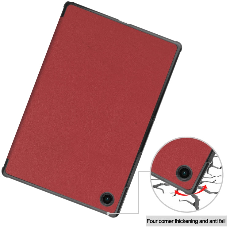 For Samsung Galaxy Tab A8 2021 Three-folding Holder Custer Texture Leather Tablet Case(Wine Red) by bashfashion
