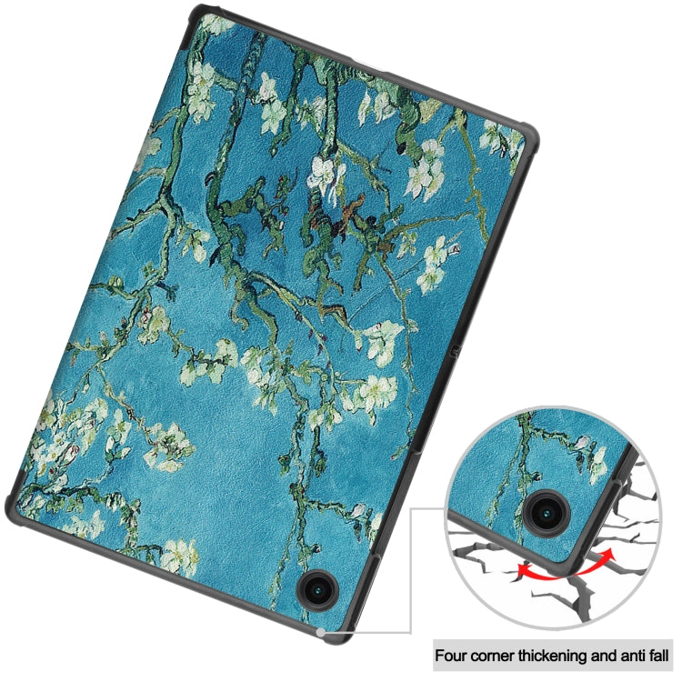 For Samsung Galaxy Tab A8 2021 Painted Leather Tablet Case with 3-Fold Holder(Apricot Blossom) by bashfashion