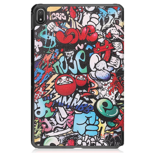 For Nokia T20 Painted Leather Tablet Case with 3-Fold Holder(Graffiti) by bashfashion