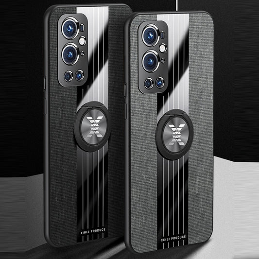 For OnePlus 9 Pro XINLI Stitching Cloth Texture TPU Phone Case with Ring Holder(Blue) by XINLI