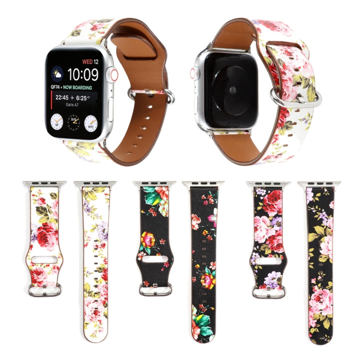 For Apple Watch Series 9&8&7 41mm / SE 3&SE 2&6&SE&5&4 40mm / 3&2&1 38mm Floral Strap Watch Band(Black Red) by bashfashion