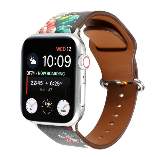 For Apple Watch Series 7 45mm / 6 & SE & 5 & 4 44mm / 3 & 2 & 1 42mm Floral Strap Watch Band(Black Red) by bashfashion