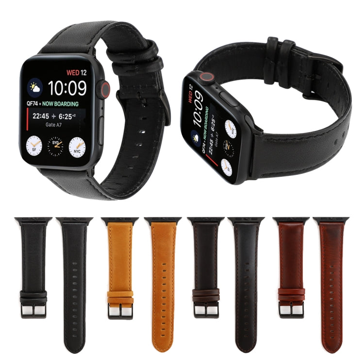 For Apple Watch Series 9&8&7 41mm / SE 3&SE 2&6&SE&5&4 40mm / 3&2&1 38mm Oil Wax Crazy Horse Texture Genuine Leather Watch Band(Black) by bashfashion