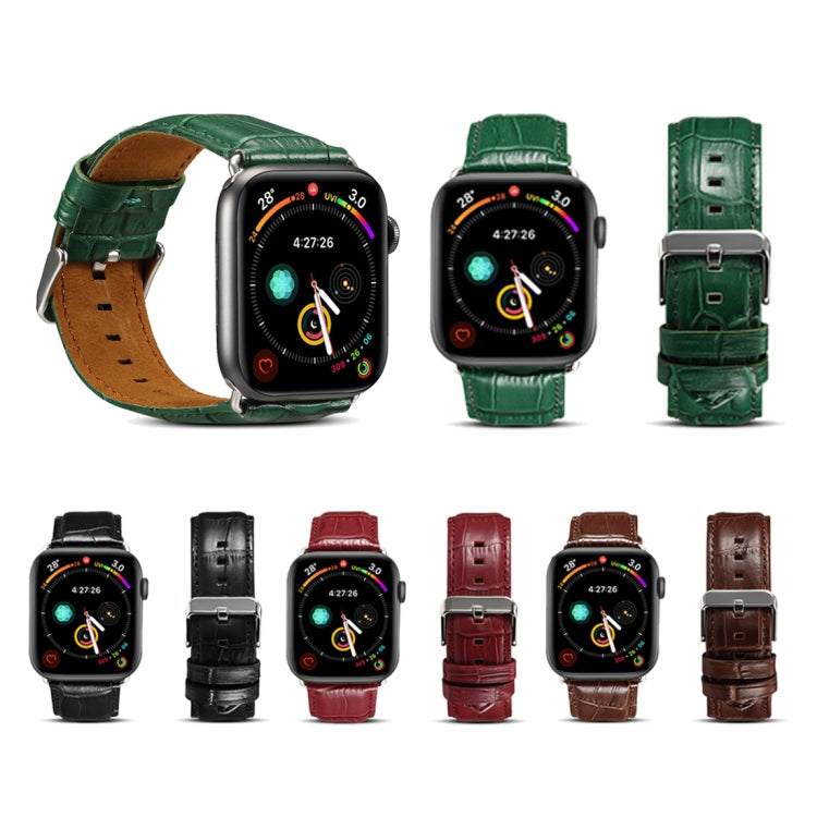 For Apple Watch Series 9&8&7 41mm / SE 3&SE 2&6&SE&5&4 40mm / 3&2&1 38mm Cowhide Crocodile Texture Strap Watch Band(Black) by bashfashion