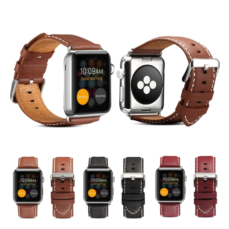For Apple Watch Series 7 45mm / 6 & SE & 5 & 4 44mm / 3 & 2 & 1 42mm Environmental Protection Genuine Leather Watch Band Watch Band(Light Brown) by bashfashion