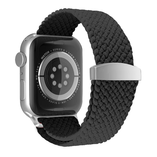 Nylon Braid Watch Band For Apple Watch Ultra 49mm&Watch Ultra 2 49mm / Series 9&8&7 45mm / SE 3&SE 2&6&SE&5&4 44mm / 3&2&1 42mm(Black) by bashfashion