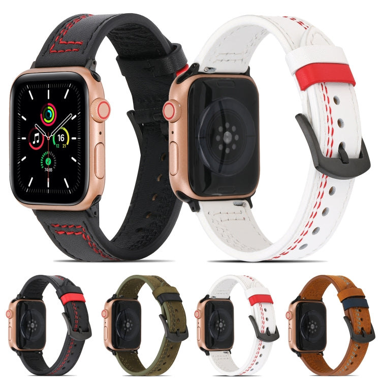 Sewing Matte Leather Watch Band for Apple Watch Ultra 49mm&Watch Ultra 2 49mm / Series 9&8&7 45mm / SE 3&SE 2&6&SE&5&4 44mm / 3&2&1 42mm(Black) by bashfashion