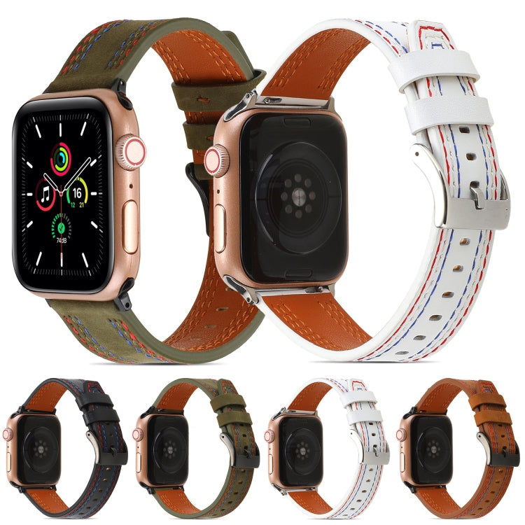 Sewing Matte Leather Watch Band for Apple Watch Series 9&8&7 41mm / SE 3&SE 2&6&SE&5&4 40mm / 3&2&1 38mm(White) by bashfashion