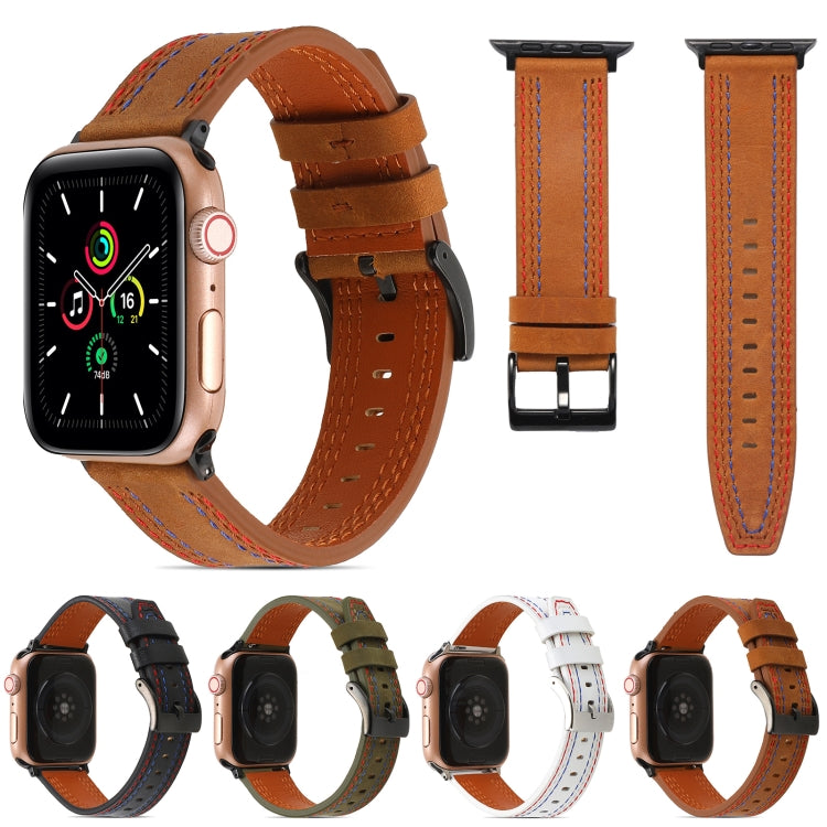 Sewing Matte Leather Watch Band for Apple Watch Ultra 49mm&Watch Ultra 2 49mm / Series 9&8&7 45mm / SE 3&SE 2&6&SE&5&4 44mm / 3&2&1 42mm(Army Green) by bashfashion