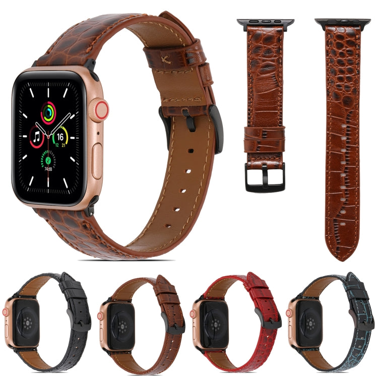 Crocodile Texture Leather Watch Band for Apple Watch Ultra 49mm&Watch Ultra 2 49mm / Series 9&8&7 45mm / SE 3&SE 2&6&SE&5&4 44mm / 3&2&1 42mm(Red) by bashfashion