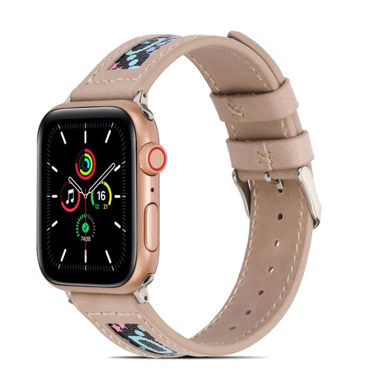 Genuine Leather + GD Knitting Watch Band for Apple Watch Series 9&8&7 41mm / SE 3&SE 2&6&SE&5&4 40mm / 3&2&1 38mm(Beige) by bashfashion