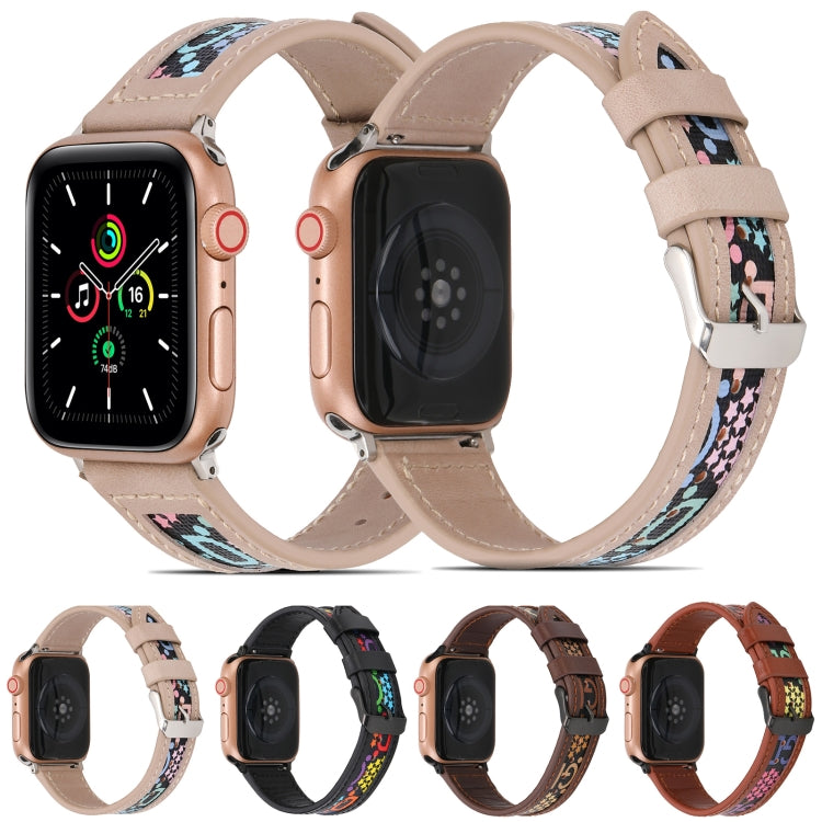 Genuine Leather + GD Knitting Watch Band for Apple Watch Series 9&8&7 41mm / SE 3&SE 2&6&SE&5&4 40mm / 3&2&1 38mm(Dark Brown) by bashfashion