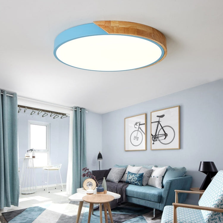Wood Macaron LED Round Ceiling Lamp, White Light, Size:50cm(Blue) by bashfashion