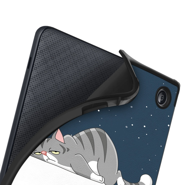 For KOBO Libra2 2021 Multi-folding Leather Tablet Case(Lazy Cat) by bashfashion