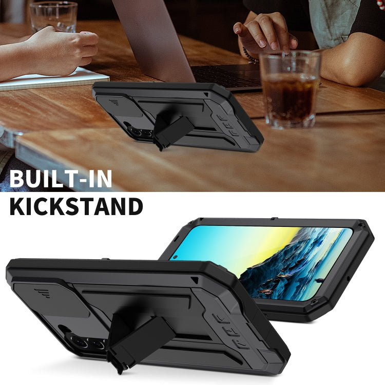 For Samsung Galaxy S22 5G R-JUST Sliding Camera Metal + Silicone Holder Phone Case(Black) by R-JUST