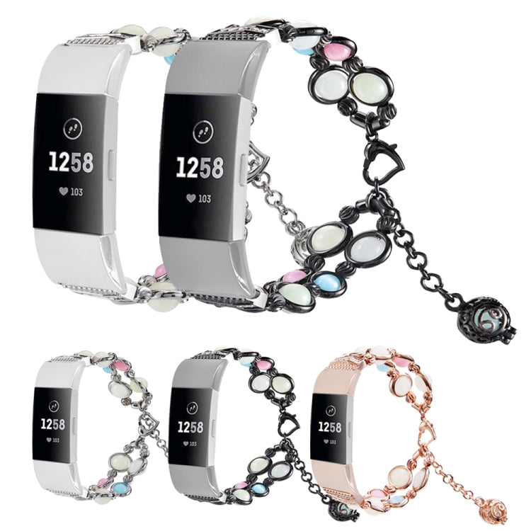 For Fitbit Charge 5 Agate Luminous Bead Steel Watch Band(Black) by bashfashion