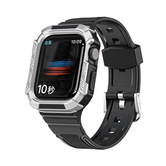 Two-color Integrated Watch Band For Apple Watch Series 7 45mm / 6&SE&5&4 44mm(Black + Silver Frame) by bashfashion