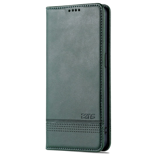 For OPPO Reno7 AZNS Magnetic Calf Texture Horizontal Flip Leather Phone Case(Dark Green) by AZNS