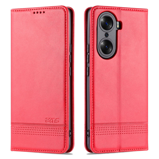 For Honor 60 AZNS Magnetic Calf Texture Horizontal Flip Leather Phone Case(Red) by AZNS