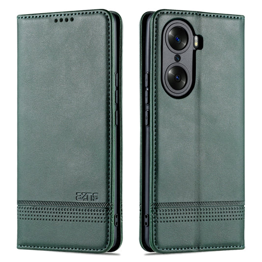 For Honor 60 AZNS Magnetic Calf Texture Horizontal Flip Leather Phone Case(Dark Green) by AZNS