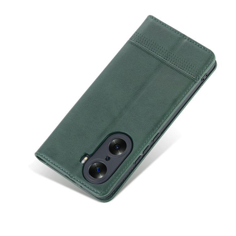 For Honor 60 AZNS Magnetic Calf Texture Horizontal Flip Leather Phone Case(Dark Green) by AZNS
