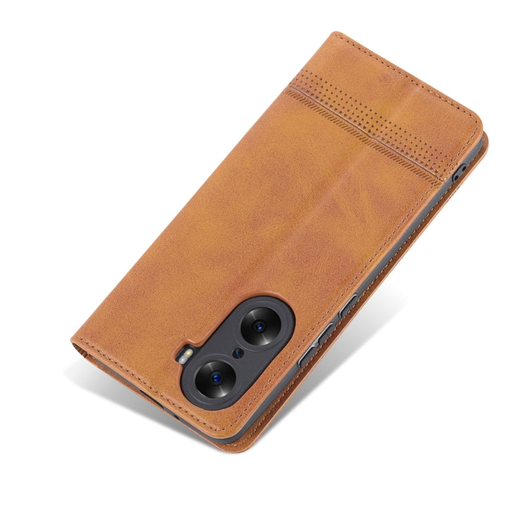 For Honor 60 AZNS Magnetic Calf Texture Horizontal Flip Leather Phone Case(Light Brown) by AZNS