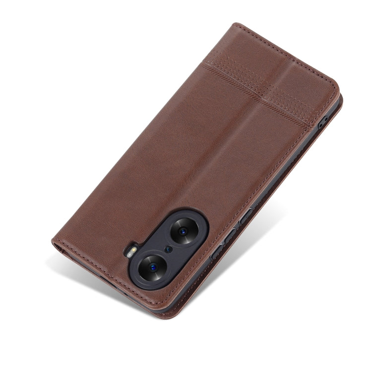 For Honor 60 AZNS Magnetic Calf Texture Horizontal Flip Leather Phone Case(Dark Brown) by AZNS