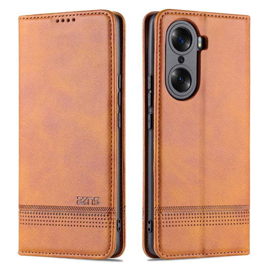 For Honor 60 Pro AZNS Magnetic Calf Texture Horizontal Flip Leather Phone Case(Light Brown) by AZNS