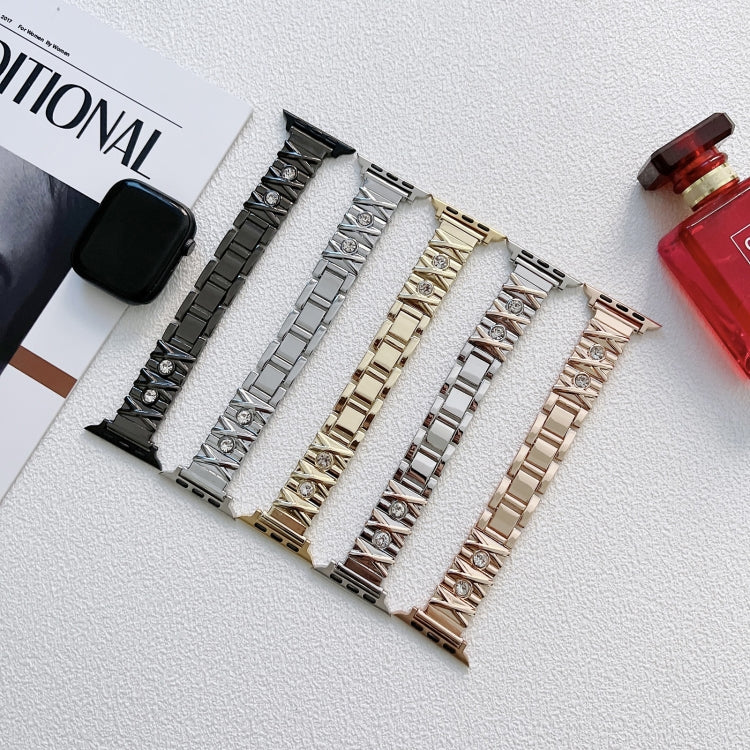 X Diamond Ladies Watch Band For Apple Watch Series 9&8&7 41mm / SE 3&SE 2&6&SE&5&4 40mm / 3&2&1 38mm(Gold) by bashfashion