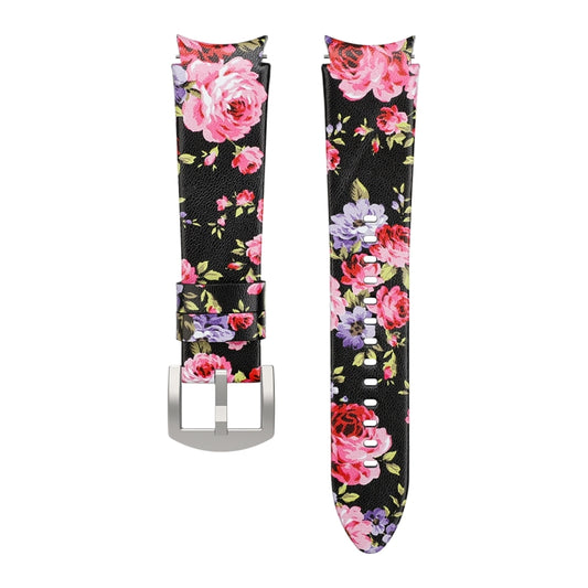 For Samsung Galaxy Watch4 40mm / 44mm Genuine Leather Watch Band(Black Pink Flowers) by bashfashion