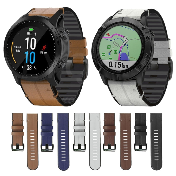 For Garmin Fenix 7X Silicone + Leather Quick Release Watch Band(Brown) by bashfashion
