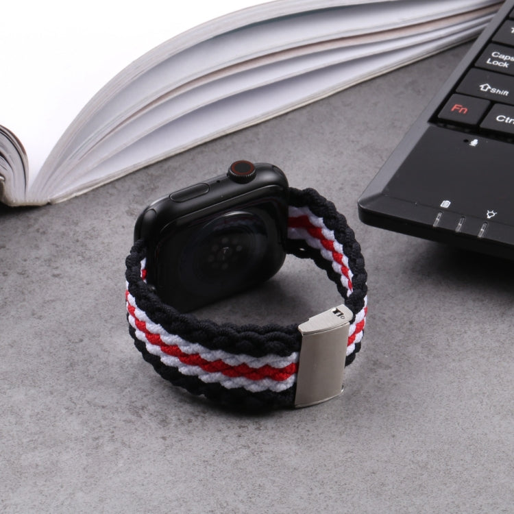 Vertical Texture Braided Watch Band For Apple Watch Ultra 49mm&Watch Ultra 2 49mm / Series 9&8&7 45mm / SE 3&SE 2&6&SE&5&4 44mm / 3&2&1 42mm(Black Red White) by bashfashion
