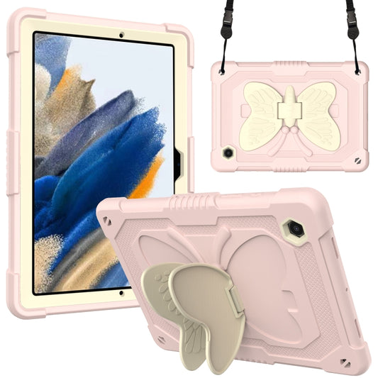 For Samsung Galaxy Tab A8 10.5 2021 Beige PC + Silicone Holder Tablet Case(Beige+Rose Pink) by bashfashion