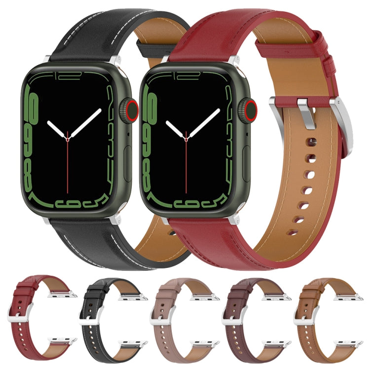 Genuine Leather Watch Band, Size: Large Size For Apple Watch Series 9&8&7 41mm / SE 3&SE 2&6&SE&5&4 40mm / 3&2&1 38mm(Black) by bashfashion